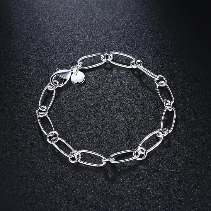 925 Sterling Silver Circle Chain Bracelet – Classic 8 - Inch Unisex Wedding Party Jewelry - VeauBeauty