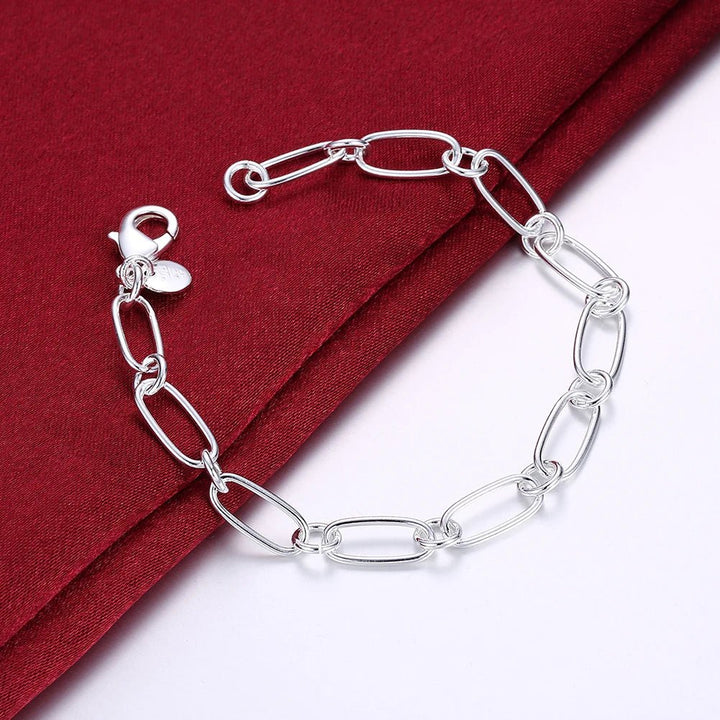 925 Sterling Silver Circle Chain Bracelet – Classic 8 - Inch Unisex Wedding Party Jewelry - VeauBeauty