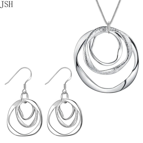 925 Sterling Silver Circle Jewelry Set – Necklace & Earrings for Women Party Wedding - VeauBeauty