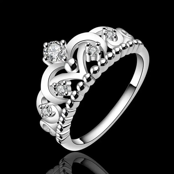 925 Sterling Silver Crown Ring – Crystal Inlaid Wedding Jewelry for Women - VeauBeauty