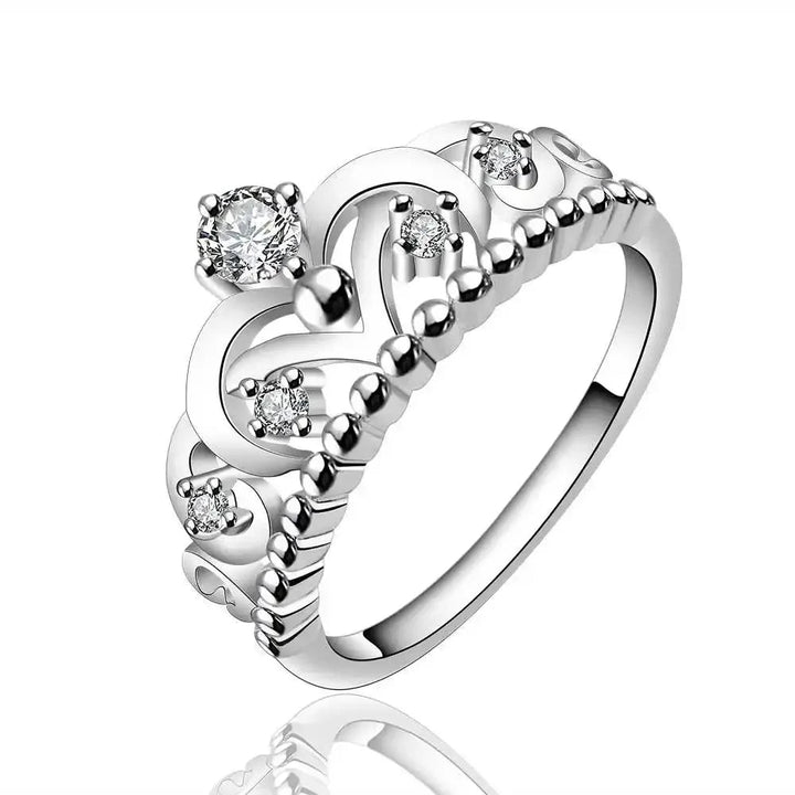 925 Sterling Silver Crown Ring – Crystal Inlaid Wedding Jewelry for Women - VeauBeauty