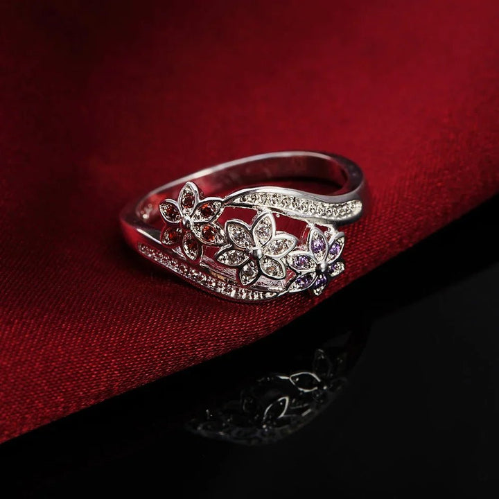 925 Sterling Silver Crystal Flower Ring – Women's Wedding Fine Jewelry - VeauBeauty