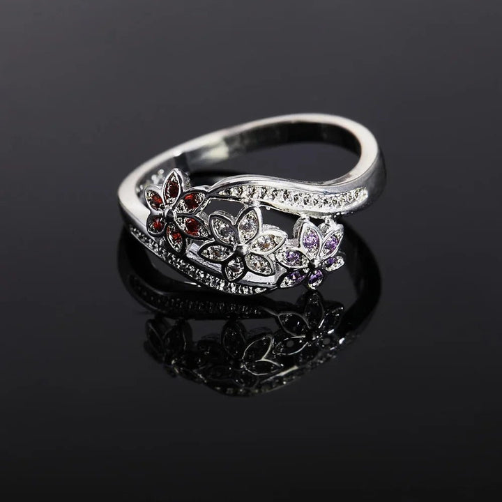 925 Sterling Silver Crystal Flower Ring – Women's Wedding Fine Jewelry - VeauBeauty