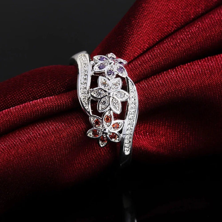 925 Sterling Silver Crystal Flower Ring – Women's Wedding Fine Jewelry - VeauBeauty