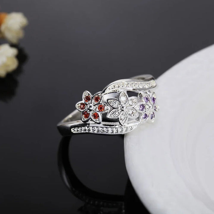 925 Sterling Silver Crystal Flower Ring – Women's Wedding Fine Jewelry - VeauBeauty