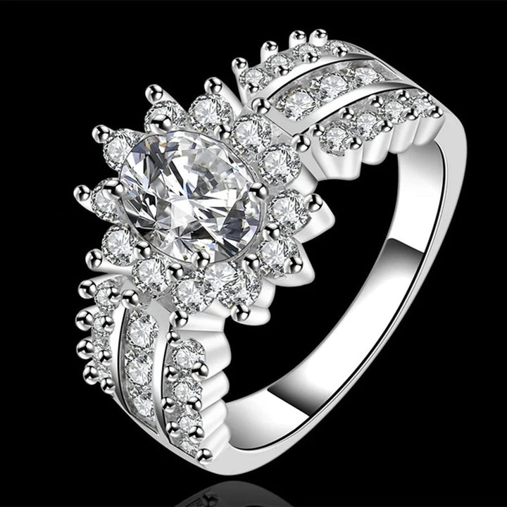 925 Sterling Silver Crystal Ring – Noble Wedding Charm Jewelry for Women - VeauBeauty