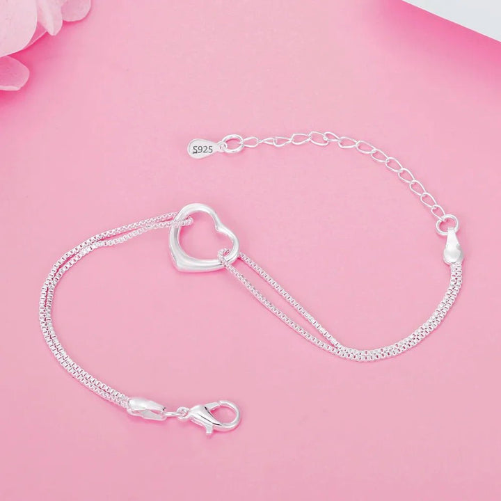 925 Sterling Silver Heart Necklace & Bracelet Set – Romantic Jewelry for Women - VeauBeauty