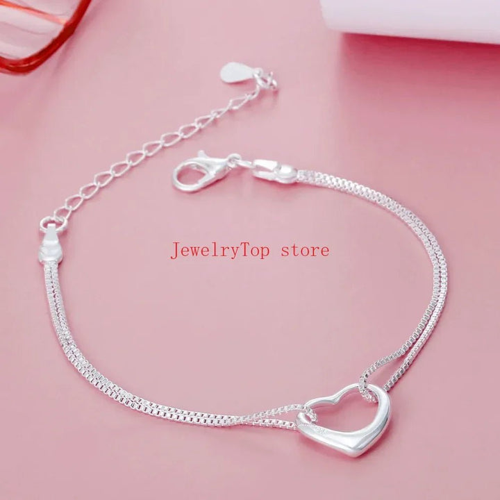 925 Sterling Silver Heart Necklace & Bracelet Set – Romantic Jewelry for Women - VeauBeauty