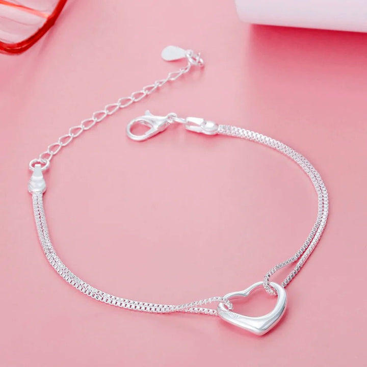 925 Sterling Silver Heart Necklace & Bracelet Set – Romantic Jewelry for Women - VeauBeauty