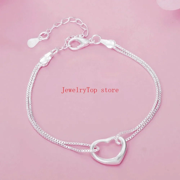 925 Sterling Silver Heart Necklace & Bracelet Set – Romantic Jewelry for Women - VeauBeauty