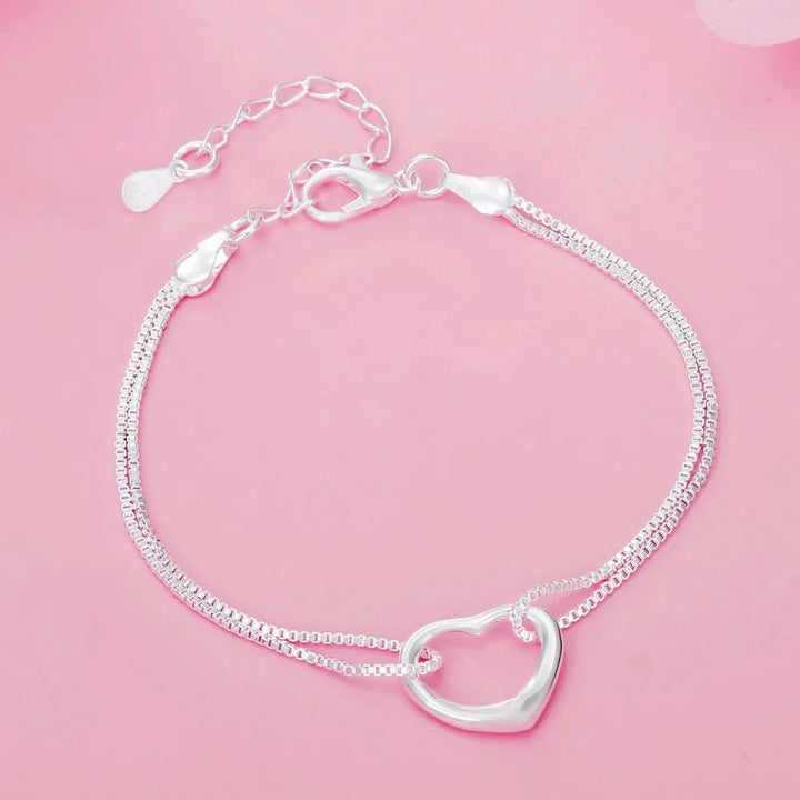 925 Sterling Silver Heart Necklace & Bracelet Set – Romantic Jewelry for Women - VeauBeauty