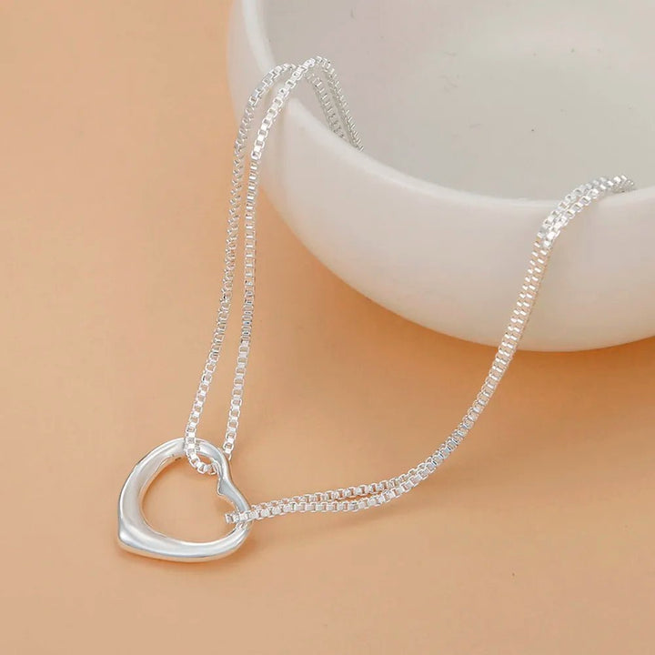 925 Sterling Silver Heart Necklace & Bracelet Set – Romantic Jewelry for Women - VeauBeauty