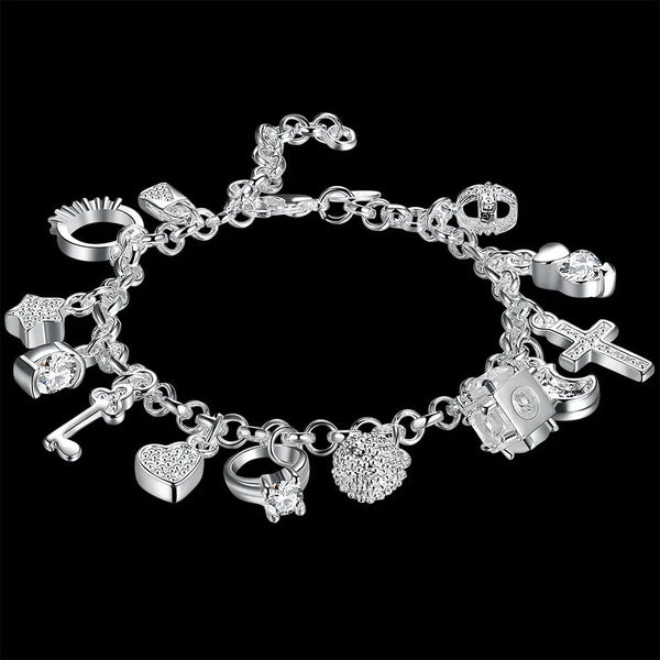 925 Sterling Silver Heart Pendant Bracelet – Elegant Women's Jewelry Gift 20CM - VeauBeauty