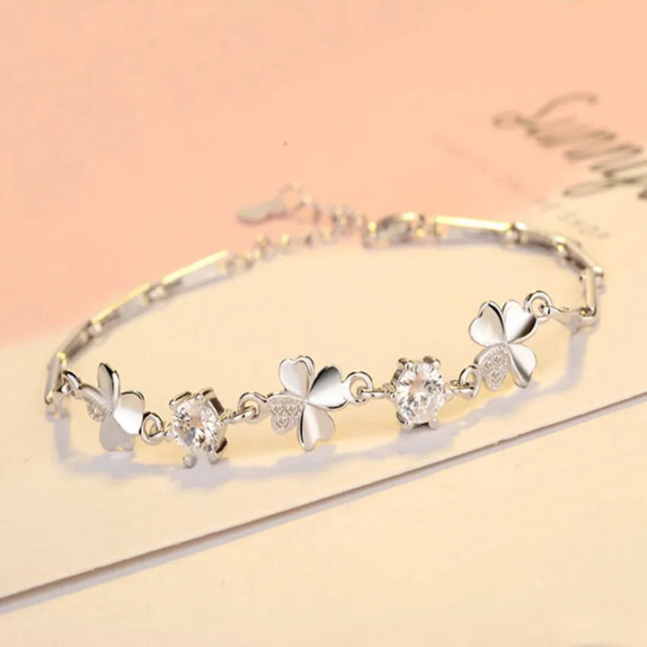 925 Sterling Silver Lucky Clover Bracelet – Crystal Chain Jewelry for Women - VeauBeauty