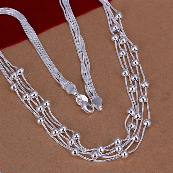 925 Sterling Silver Retro Charm Necklace – Solid Bead Chain for Women Fashion Party Jewelry - VeauBeauty