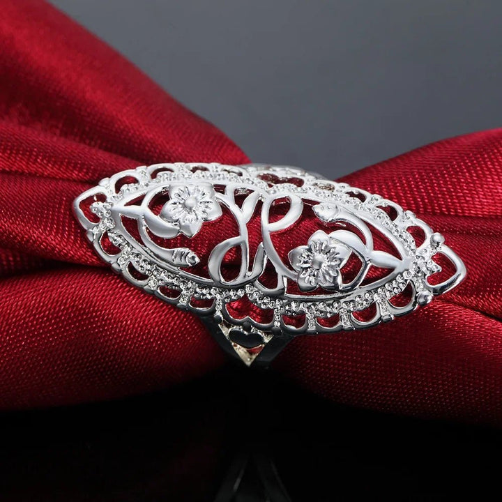 925 Sterling Silver Retro Hollow Flower Ring for Women – Party Wedding Jewelry - VeauBeauty