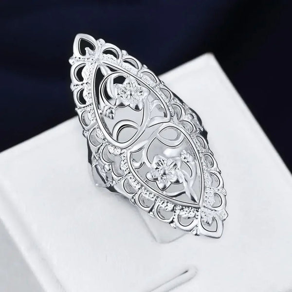 925 Sterling Silver Retro Hollow Flower Ring for Women – Party Wedding Jewelry - VeauBeauty