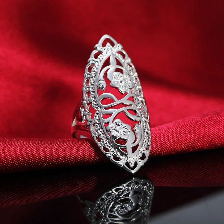 925 Sterling Silver Retro Hollow Flower Ring for Women – Party Wedding Jewelry - VeauBeauty