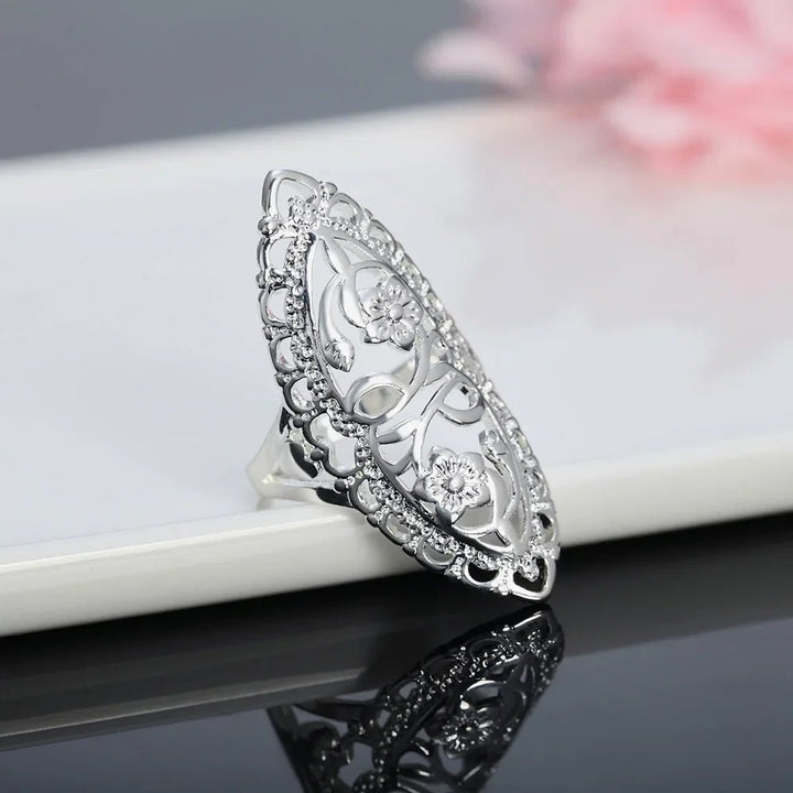 925 Sterling Silver Retro Hollow Flower Ring for Women – Party Wedding Jewelry - VeauBeauty