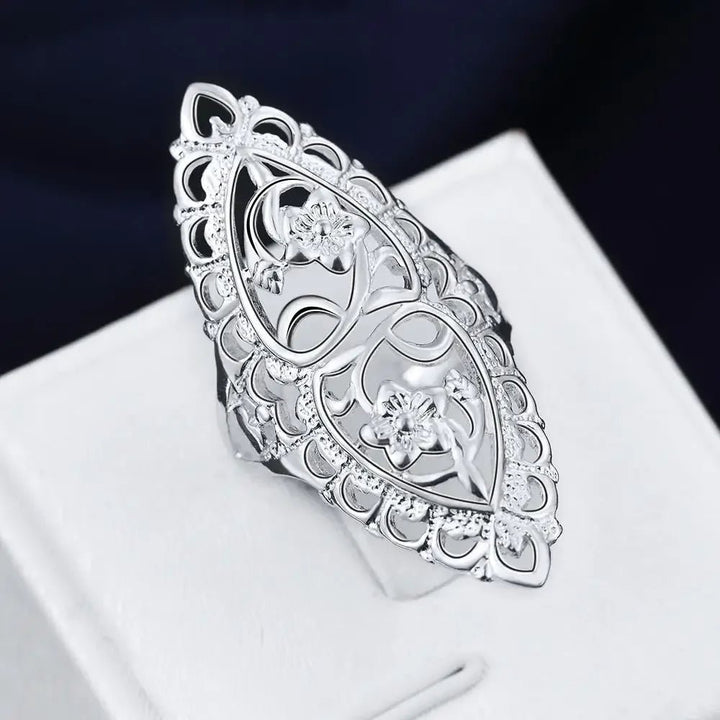 925 Sterling Silver Retro Hollow Flower Ring for Women – Party Wedding Jewelry - VeauBeauty