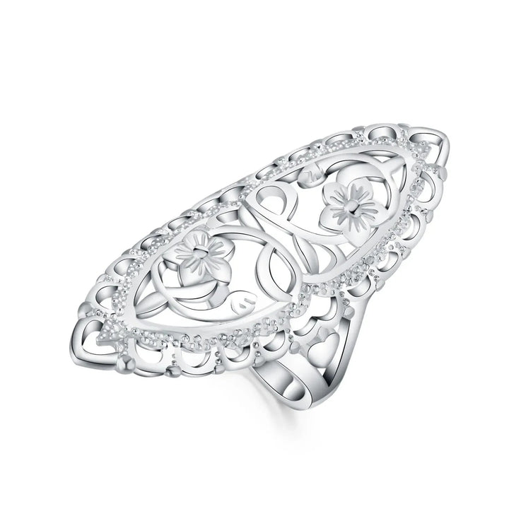 925 Sterling Silver Retro Hollow Flower Ring for Women – Party Wedding Jewelry - VeauBeauty