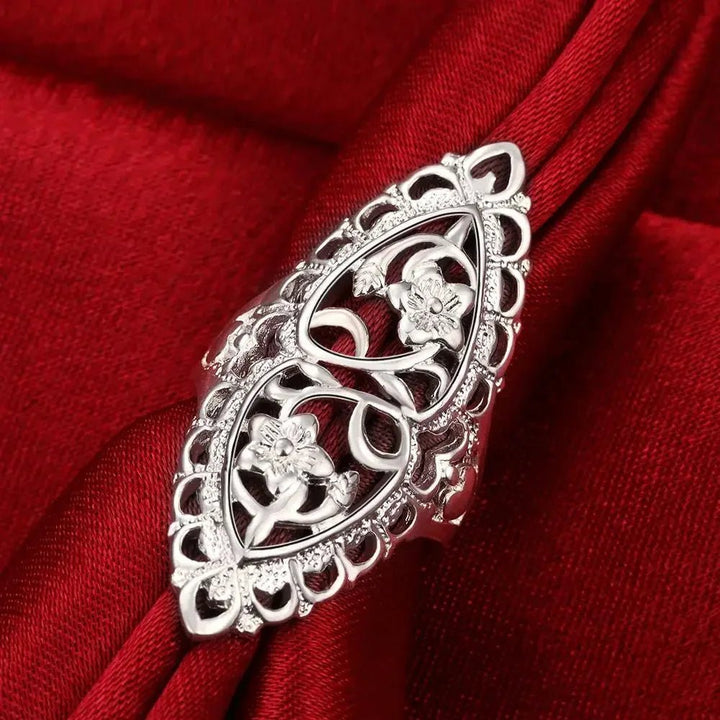 925 Sterling Silver Retro Hollow Flower Ring for Women – Party Wedding Jewelry - VeauBeauty