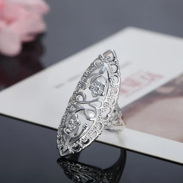 925 Sterling Silver Retro Hollow Flower Ring for Women – Party Wedding Jewelry - VeauBeauty