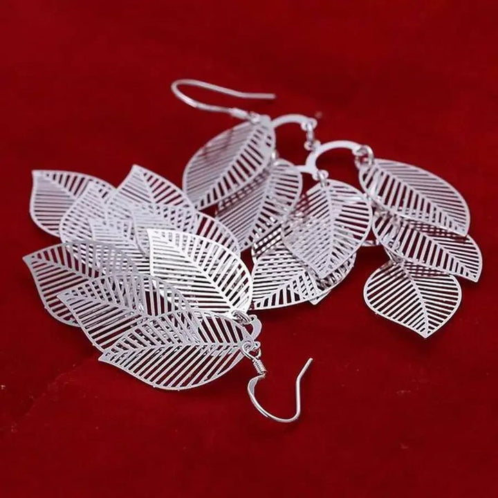 925 Sterling Silver Retro Long Leaf Drop Earrings – Women's Wedding Party Jewelry - VeauBeauty