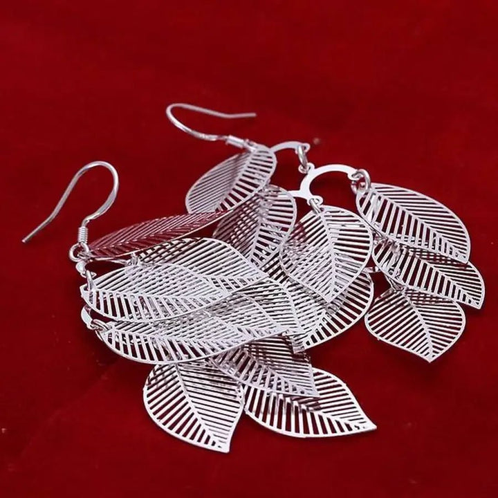 925 Sterling Silver Retro Long Leaf Drop Earrings – Women's Wedding Party Jewelry - VeauBeauty