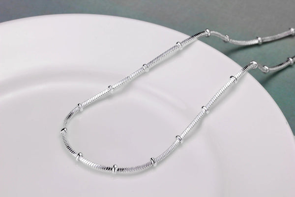 925 Sterling Silver Snake Chain Necklace – Classic 45–60cm Pendant Chain Jewelry - VeauBeauty
