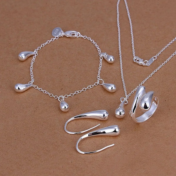 925 Sterling Silver Classic Heart Jewelry Set – Necklace, Earrings, Ring & Bracelet