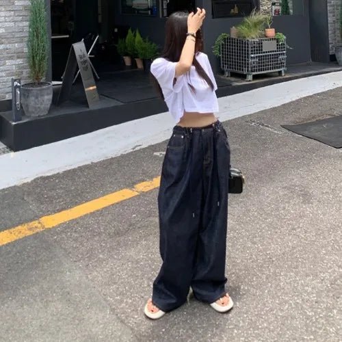 Adjustable Waist Wide - Leg Jeans – High - Waist Loose Fit Denim for Women - VeauBeauty