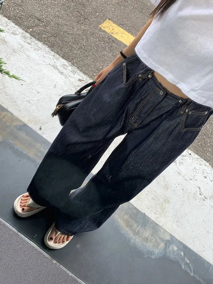 Adjustable Waist Wide - Leg Jeans – High - Waist Loose Fit Denim for Women - VeauBeauty