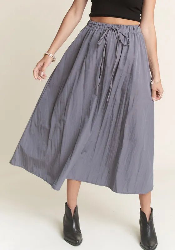 ADORA Drawstring Waist Crinkle Maxi Skirt - VeauBeauty
