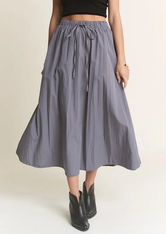 ADORA Drawstring Waist Crinkle Maxi Skirt - VeauBeauty