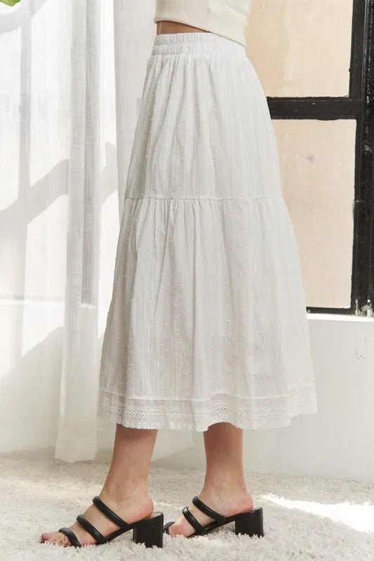 ADORA Elastic Waistband Tiered Midi Skirt - VeauBeauty