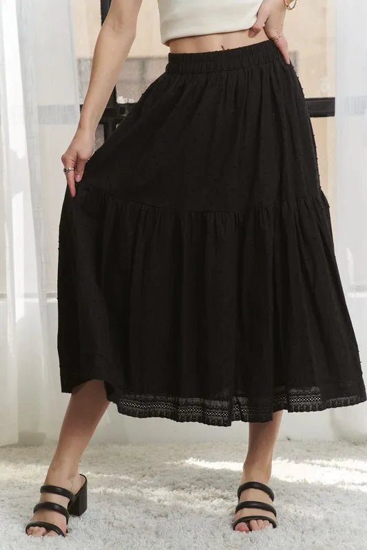 ADORA Elastic Waistband Tiered Midi Skirt - VeauBeauty