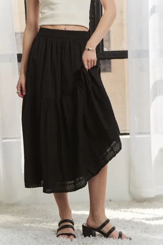 ADORA Elastic Waistband Tiered Midi Skirt - VeauBeauty