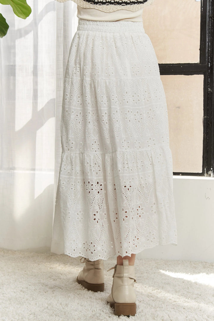 ADORA Elastic Waistband Tiered Midi Skirt - VeauBeauty
