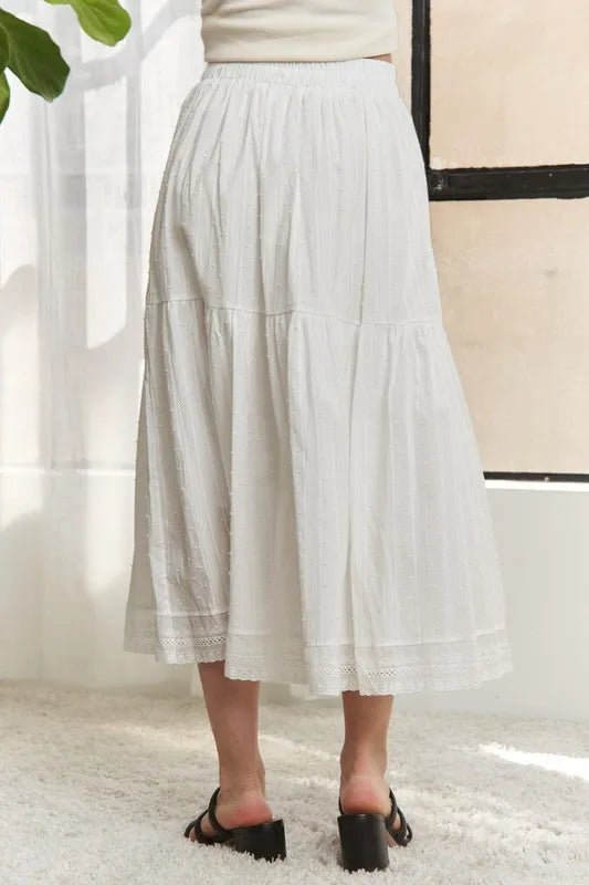 ADORA Elastic Waistband Tiered Midi Skirt - VeauBeauty