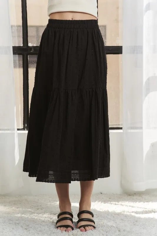 ADORA Elastic Waistband Tiered Midi Skirt - VeauBeauty