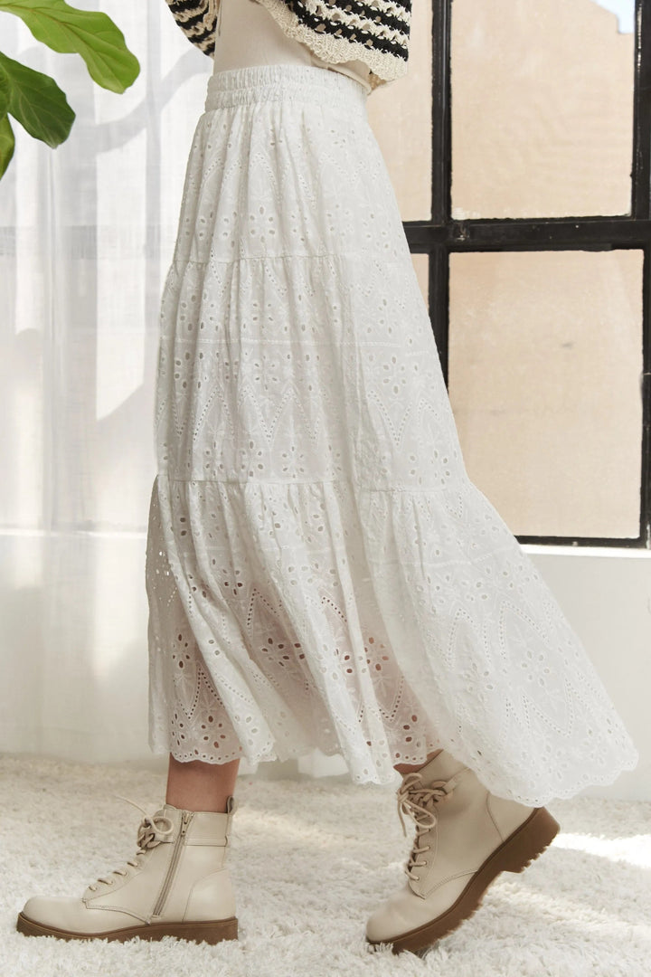 ADORA Elastic Waistband Tiered Midi Skirt - VeauBeauty