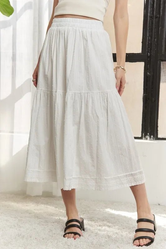 ADORA Elastic Waistband Tiered Midi Skirt - VeauBeauty
