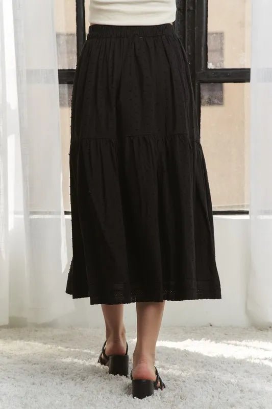 ADORA Elastic Waistband Tiered Midi Skirt - VeauBeauty