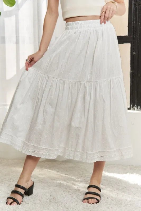 ADORA Elastic Waistband Tiered Midi Skirt - VeauBeauty