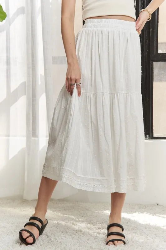 ADORA Elastic Waistband Tiered Midi Skirt - VeauBeauty