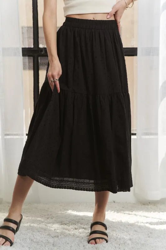 ADORA Elastic Waistband Tiered Midi Skirt - VeauBeauty