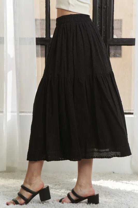 ADORA Elastic Waistband Tiered Midi Skirt - VeauBeauty