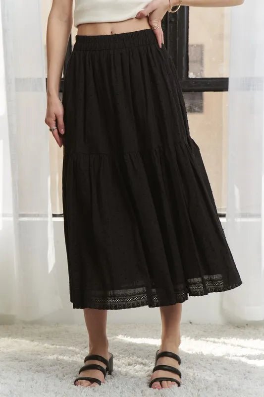 ADORA Elastic Waistband Tiered Midi Skirt - VeauBeauty