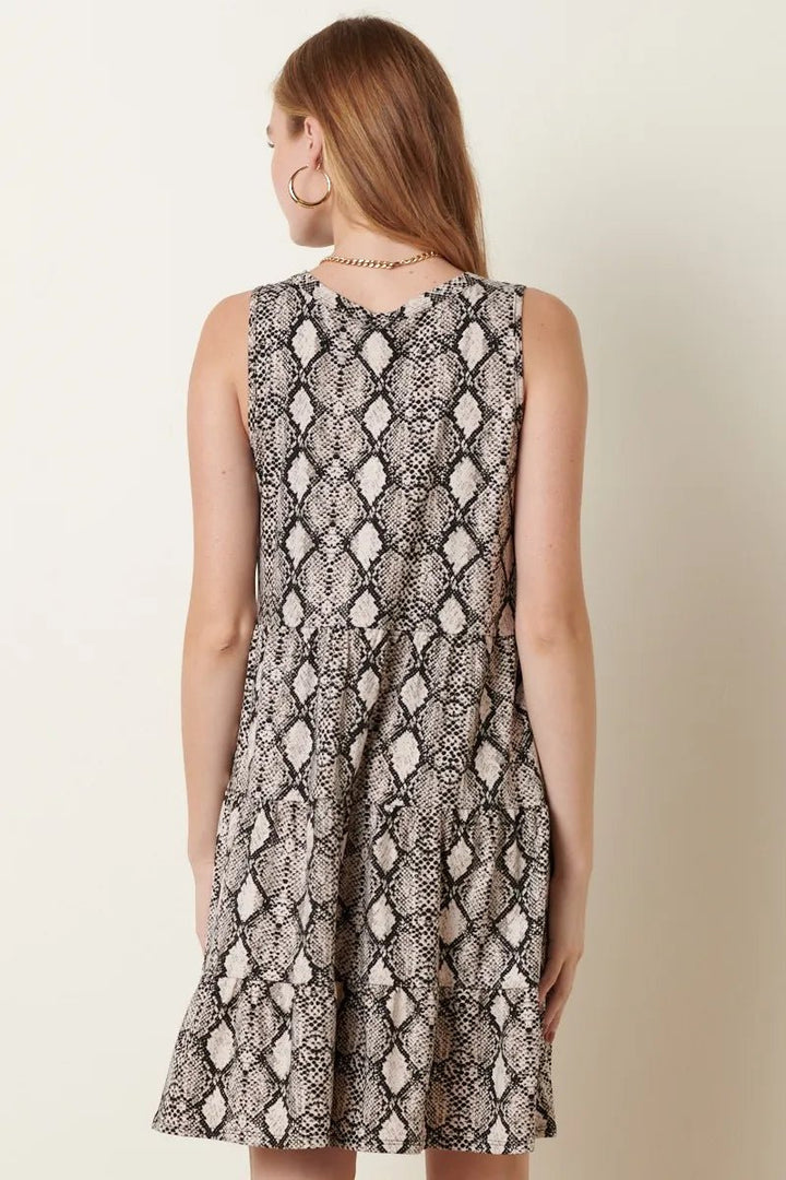 ADORA Snake Print Ruffle Detail Tank Dress - VeauBeauty